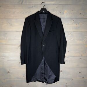 Vintage Black Wool Herringbone Formal Tailcoat Men's 44R, L-XL